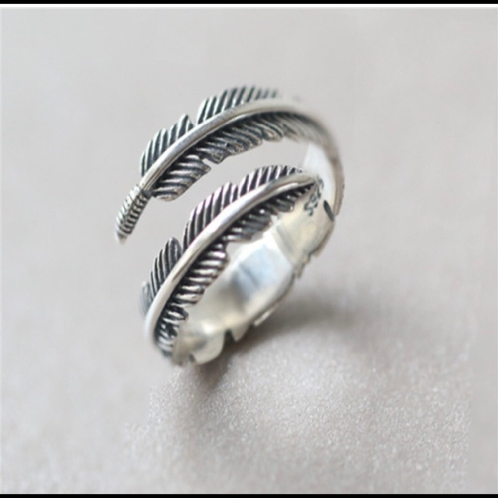 ✨ s925 silver feather opening adjustable ring